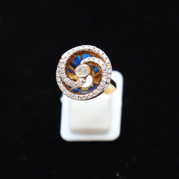 Blue Enamel Ring with Diamond & Diamond Polki - Image 5