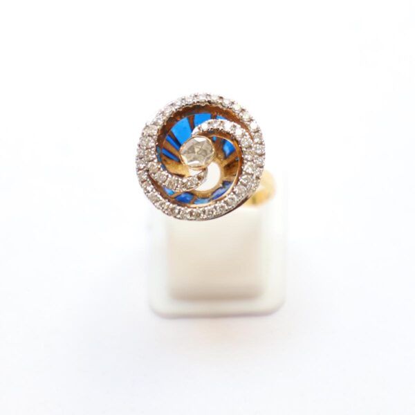 Blue Enamel Ring with Diamond & Diamond Polki - Image 4