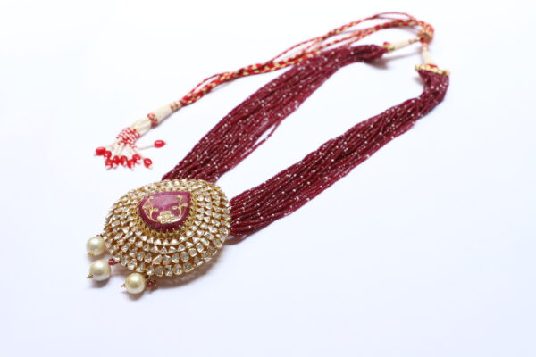 Diamond Polki Ruby Pendant with Ruby Pawai Beads Chain - Image 6