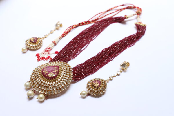 Diamond Polki Ruby Pendant with Ruby Pawai Beads Chain