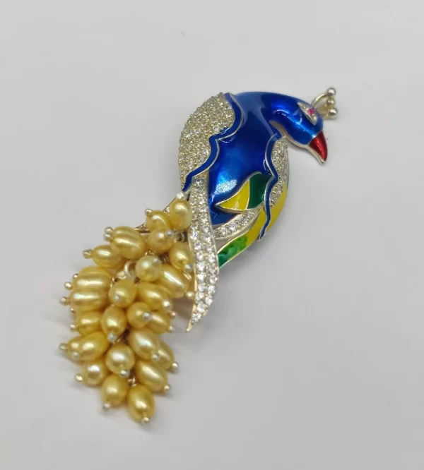 Vintage peacock brooch| peacock Handmade brooch| 925 Sterling Silver brooch| Cubic Zircon brooch| Freshwater Pearl brooch| Gift For Husband - Image 6