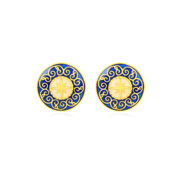 Blue and White Enamel Gold Plated Round Shape Sterling Silver Cufflinks – Handcrafted Men’s Accessories, Wedding Cufflinks, Groomsmen Gift - Image 2