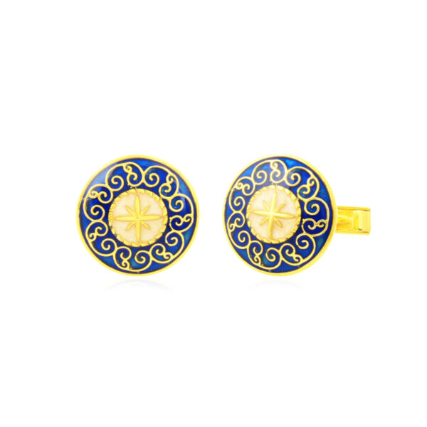 Blue and White Enamel Gold Plated Round Shape Sterling Silver Cufflinks – Handcrafted Men’s Accessories, Wedding Cufflinks, Groomsmen Gift - Image 3