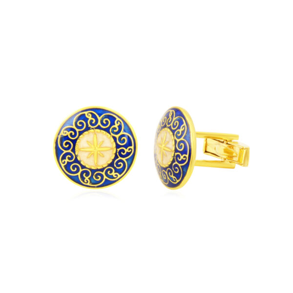 Blue and White Enamel Gold Plated Round Shape Sterling Silver Cufflinks – Handcrafted Men’s Accessories, Wedding Cufflinks, Groomsmen Gift